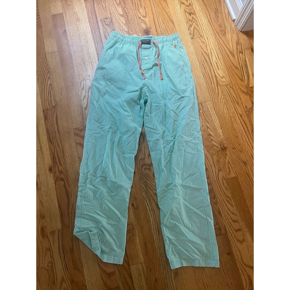 Polo Ralph Lauren Mens Pajama Pants Green White Striped Cotton Sleepwear Small